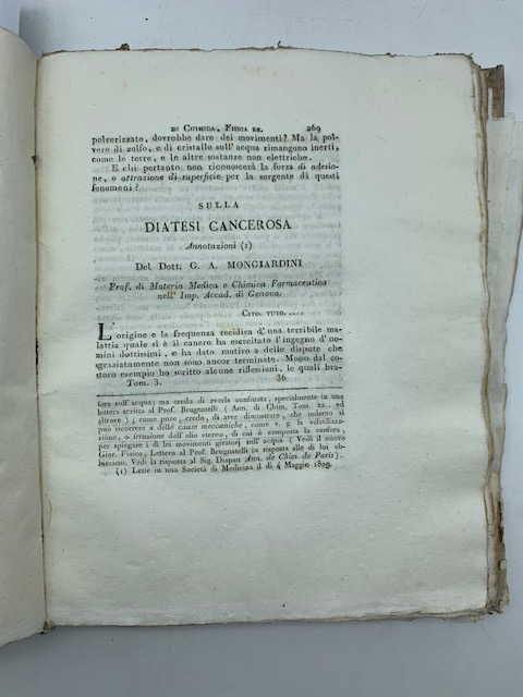 Sulla diatesi cancerosa. Annotazioni